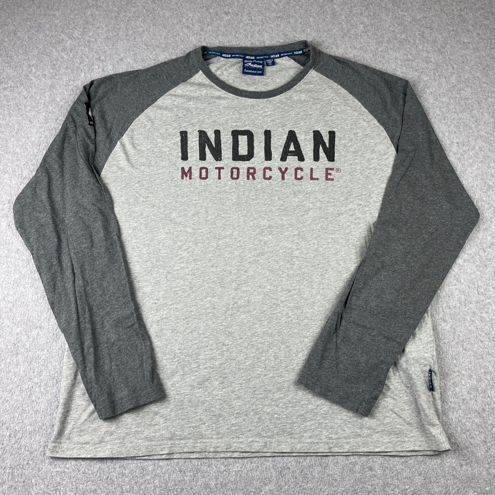 Indian Motorcycle T Shirt Mens XL Gray Raglan Long Sleeve Graphic Biker Tee